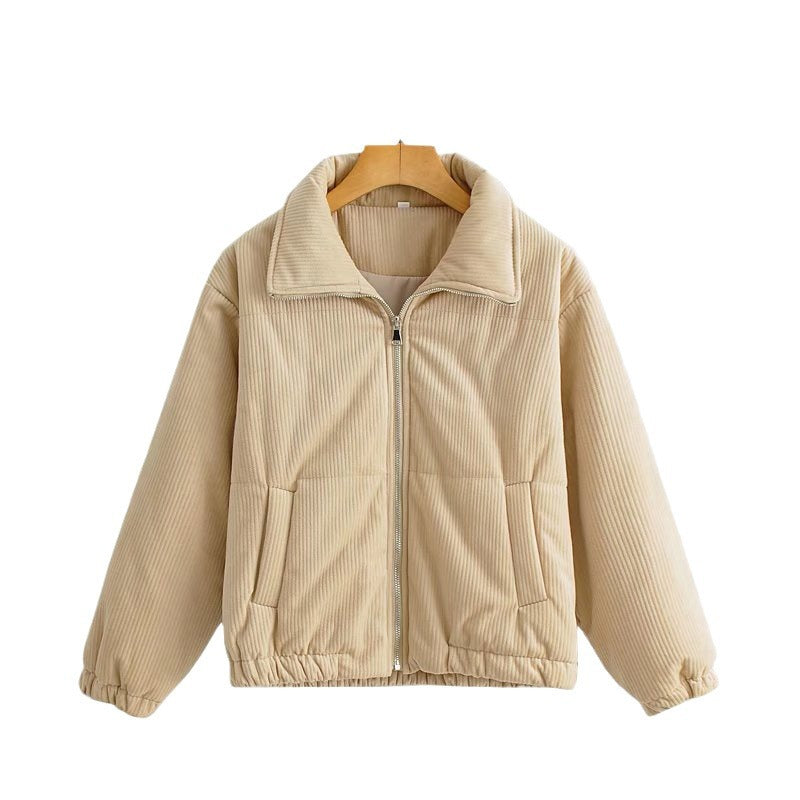 Women's short padded jacket in cord look with high stand-up collar Fashion Glam