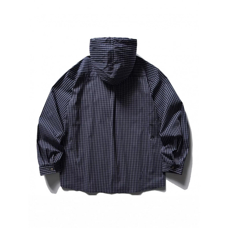 Unisex Loose-fitting hooded overshirt made of cotton blend with check pattern and breast pockets Fashion Glam