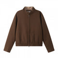Unisex Short Cut Blouson Jacket with Stand-Up Collar, Elastic Hem and Checked Collar Lining Fashion Glam