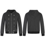 Unisex Striped Hooded Zip Jacket in Double-Breasted Look with Metal Buttons Fashion Glam
