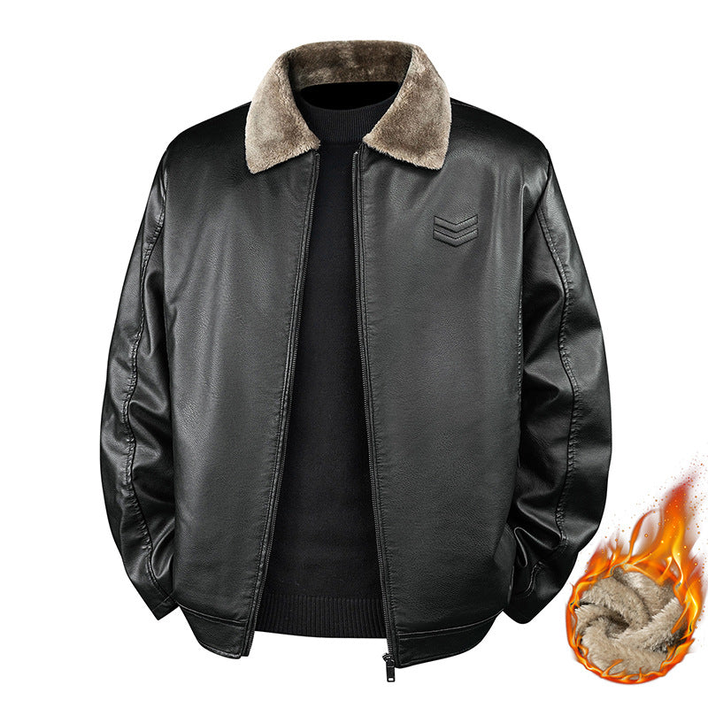 Men's faux leather bomber jacket with warming teddy lining and foldable fur collar Fashion Glam