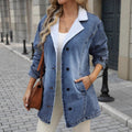 Women's Oversized Denim Jacket with Teddy Lining, Button Placket and Patch Pockets Fashion Glam