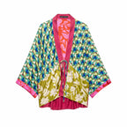 Women's Patterned Silk Kimono with Ties and Wide Batwing Sleeves Fashion Glam