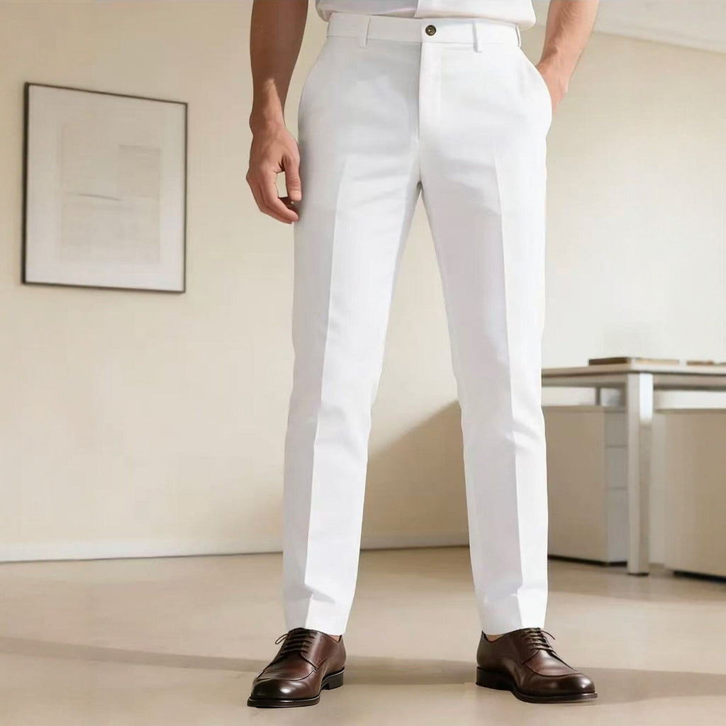 Men's slim-fit dress pants with crease, flat waistband, and stretch comfort Fashion Glam