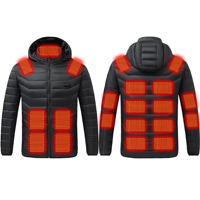 Men's Heated Puffer Jacket with Multi-Zone Heating System and Hood Fashion Glam