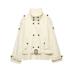 Women’s short coat in trench coat style with double breasted and waist belt Fashion Glam
