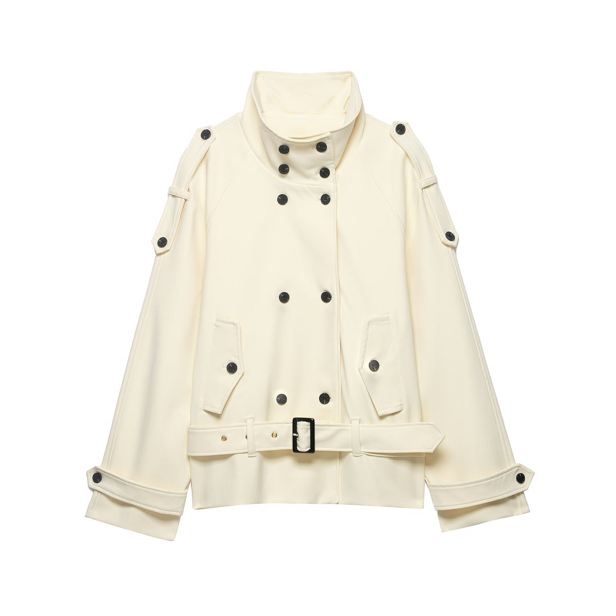Women’s short coat in trench coat style with double breasted and waist belt Fashion Glam