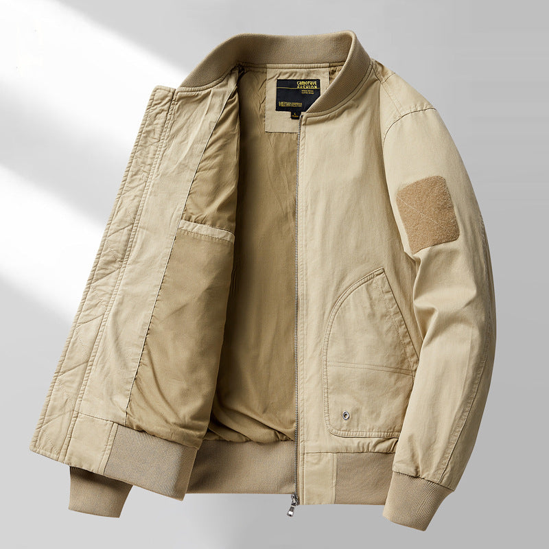 Men's short-cut lightweight bomber jacket with tactical sleeve patch and durable function shell Fashion Glam