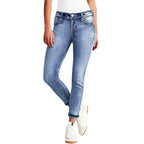 Women Ankle-Length Slim-Fit Stretch Jeans with Subtle Used Wash and Sculpting Waistband Fashion Glam