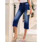 Women High-Waisted Culotte Jeans with Wide Leg and Five-Pocket Design Fashion Glam