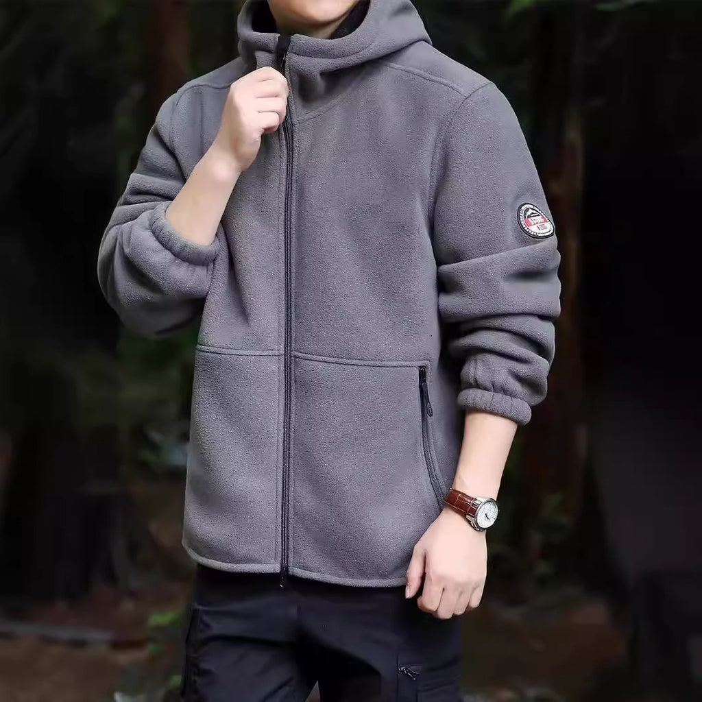 Men's hoodie fleece jacket with Sherpa lining, two-way zipper and wind-resistant front Fashion Glam