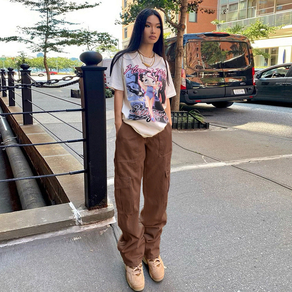 Women High-Waist Cargo Jeans in Relaxed-Fit with Wide Leg Fashion Glam