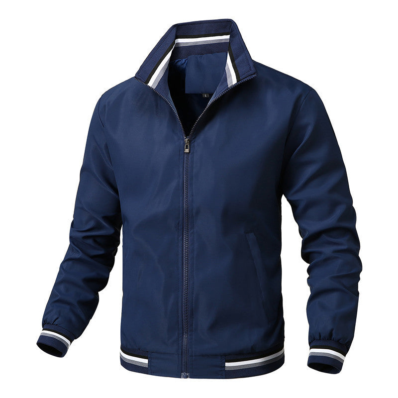 Men's Sporty-Light College Bomber Jacket with Ribbed Collar and Stripe Details Fashion Glam