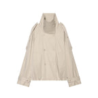 Women's Cape-like Short Double-breasted Trench Coat with High Stand Collar and Adjustable Cuffs Fashion Glam