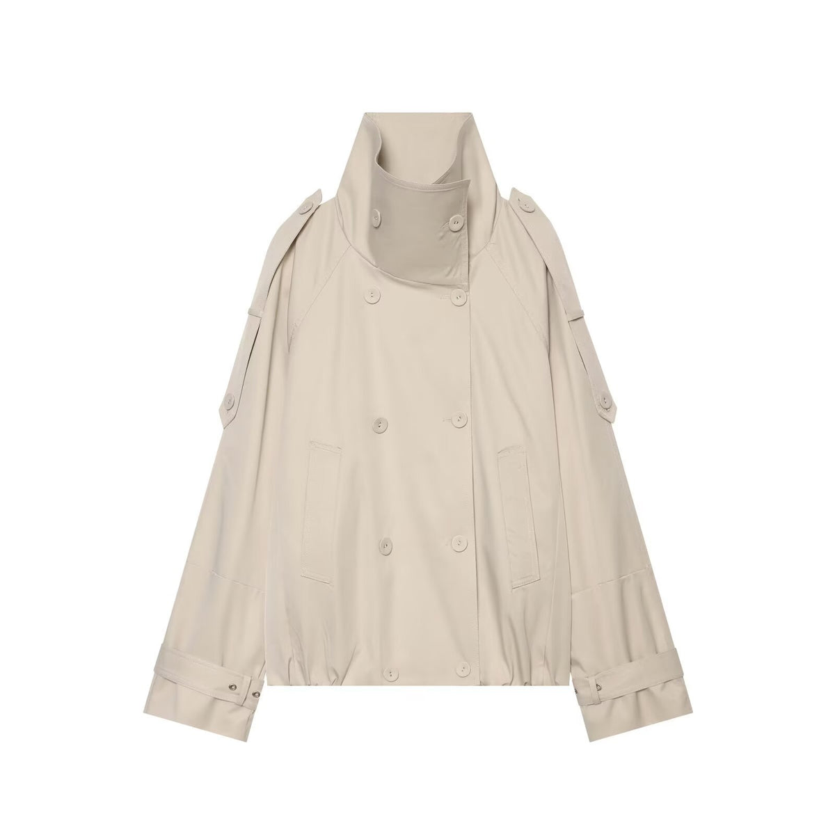 Women's Cape-like Short Double-breasted Trench Coat with High Stand Collar and Adjustable Cuffs Fashion Glam