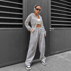 Women’s loungewear set with fitted hooded jacket and loose fleece jogging pants Fashion Glam