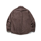 Men's Oversize Cord Shirt with Vertical Stripes, Chest Pocket and Rounded Hem Fashion Glam