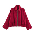Women's short-cut boxy blouson with stand-up collar, check pattern and zipper Fashion Glam