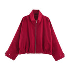 Women's short-cut boxy blouson with stand-up collar, check pattern and zipper Fashion Glam