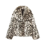 Ladies short jacket made of faux fur with leopard print and voluminous shawl collar Fashion Glam