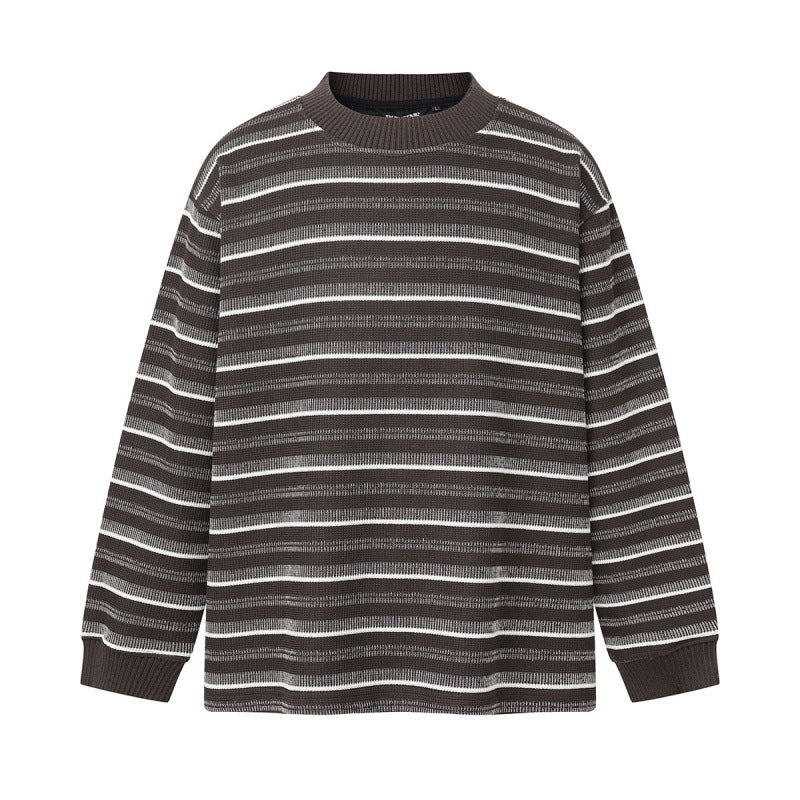 Unisex locker-fit structured knit sweater with round neck and maritime stripes Fashion Glam