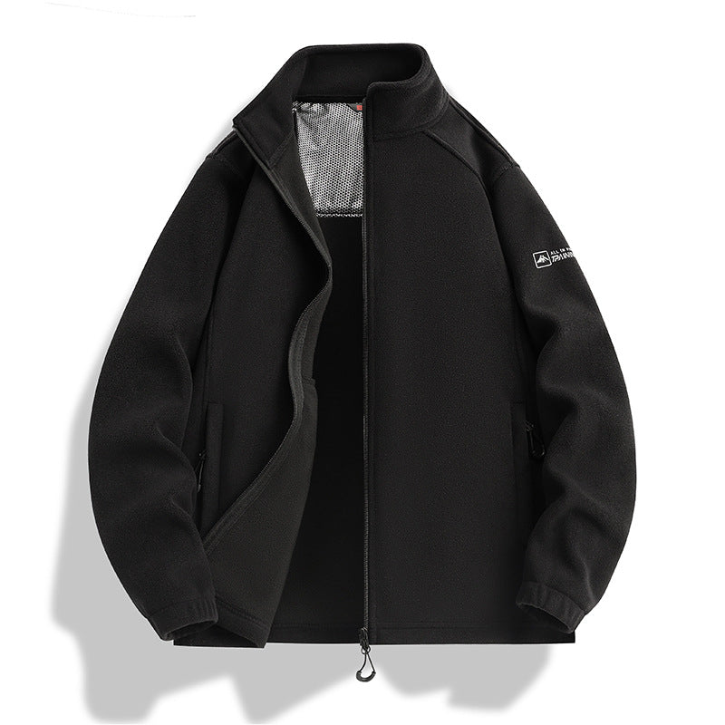 Men's fleece jacket with stand-up collar, wind-resistant microfleece and zippered pockets Fashion Glam