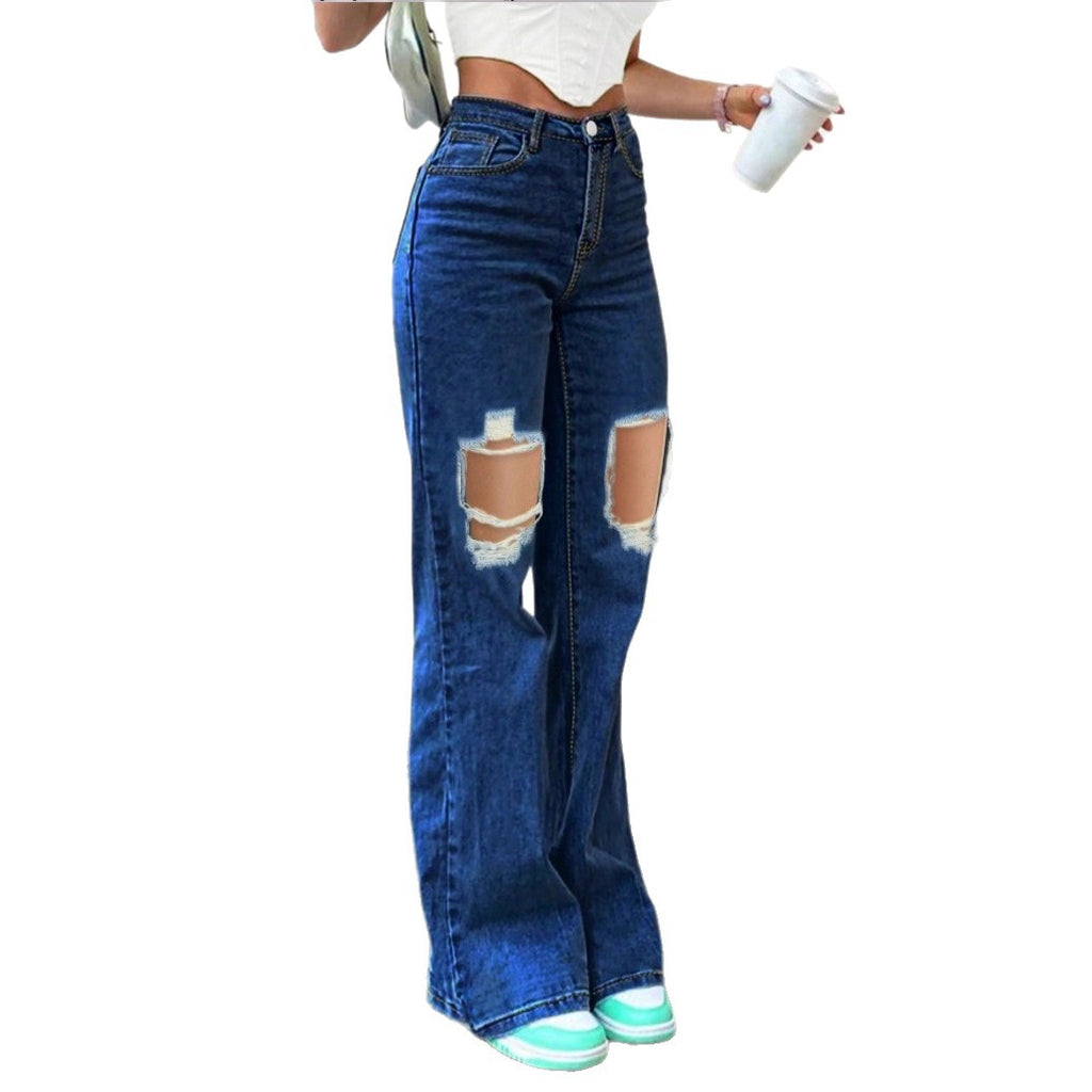 Ladies High-Waist Flared Jeans in Retro Bootcut with Knee-High Cut-Outs and Five-Pocket Design Fashion Glam