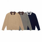 Men's Long-Sleeved Polo Sweater made of fine rib knit with contrasting collar Fashion Glam