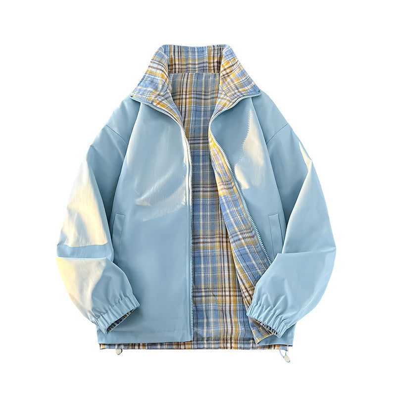 Unisex Reversible Utility Jacket with checked lining, stand-up collar and elastic cuffs Fashion Glam