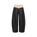 Unisex Wide two-tone denim pants with high waistband and contrasted pockets Fashion Glam