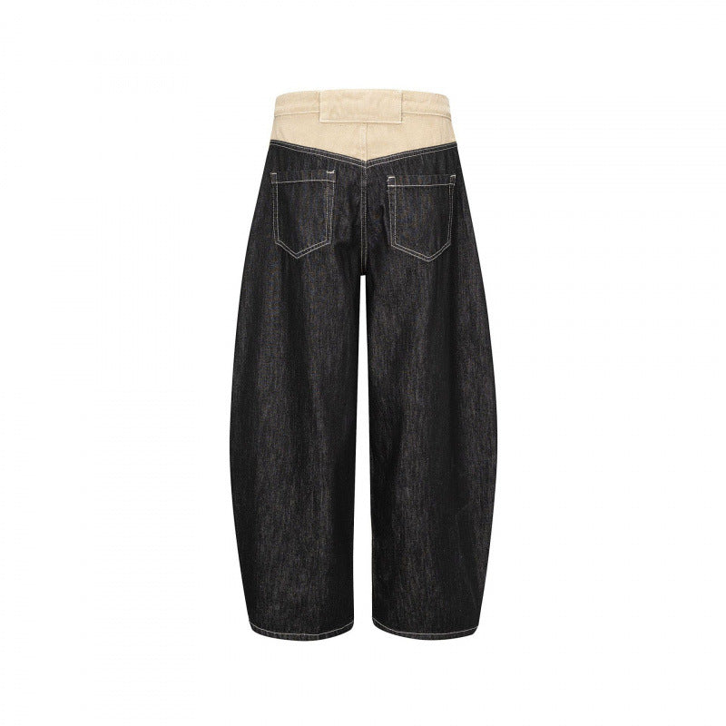 Unisex Wide two-tone denim pants with high waistband and contrasted pockets Fashion Glam