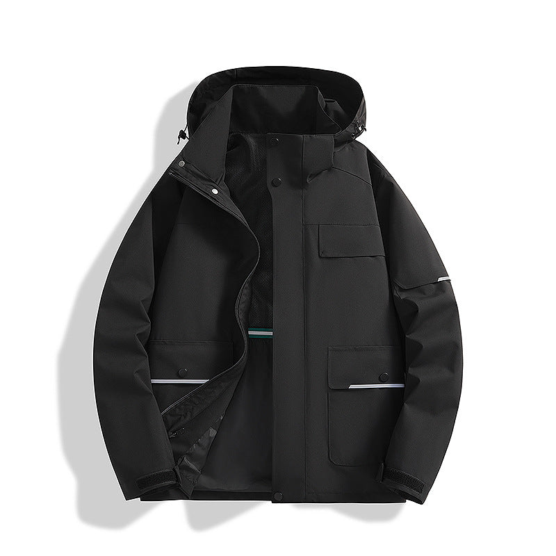Men's three-layer trekking jacket with welded seams, hood, and multifunction pockets Fashion Glam