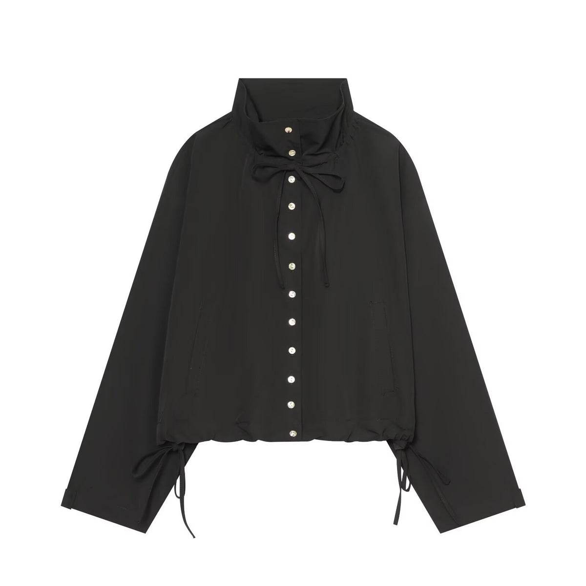 Women Cropped Oversized Utility Jacket with Stand Collar and Drawstring Fashion Glam
