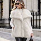 Women's Sleeveless Luxury Faux Fur Vest with Extra Soft Long Pile and Oversized Shawl Collar Fashion Glam