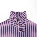 Women's Striped Ruffle Blouse with Stand-Up Collar and Flounce Cuffs Fashion Glam
