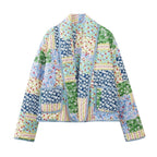 Ladies quilted patchwork quilted jacket with open shawl collar and patch pockets Fashion Glam