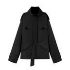 Women's Short Jacket in Utility Style with Waist Belt and Flap Pockets Fashion Glam