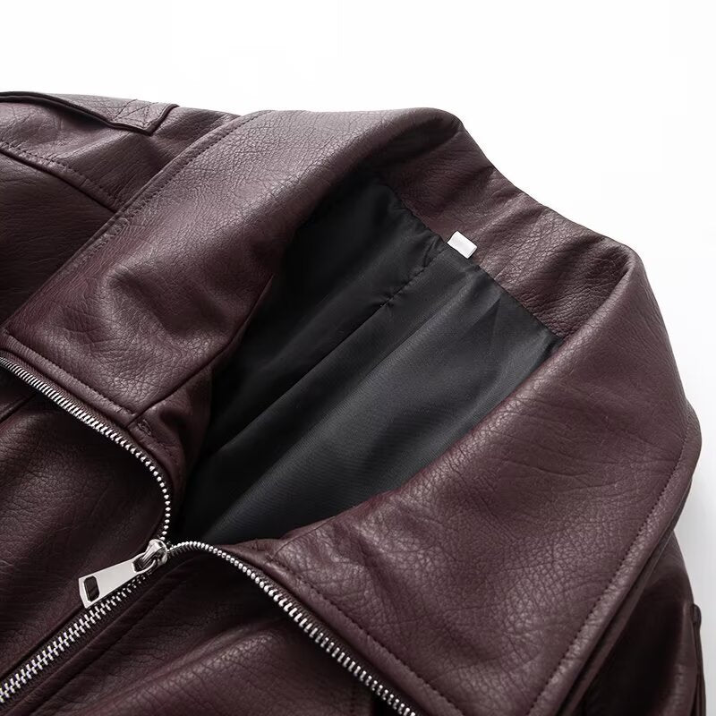 Ladies Oversize Faux Leather Biker Jacket with Asymmetrical Zipper, Belt and Elastic Waist Fashion Glam