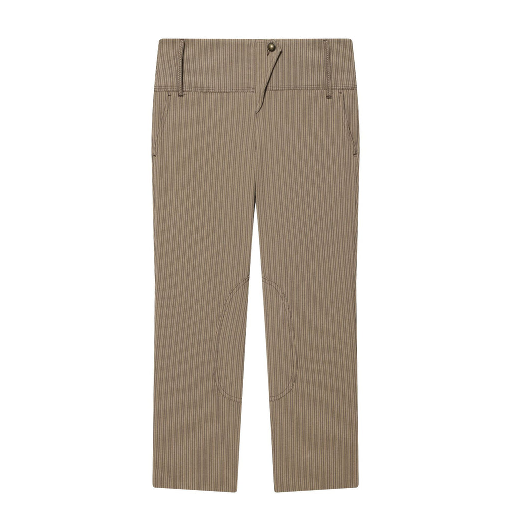Ladies High-Waisted Cropped Stretch Pants with Pinstripes and Knee Patches Fashion Glam