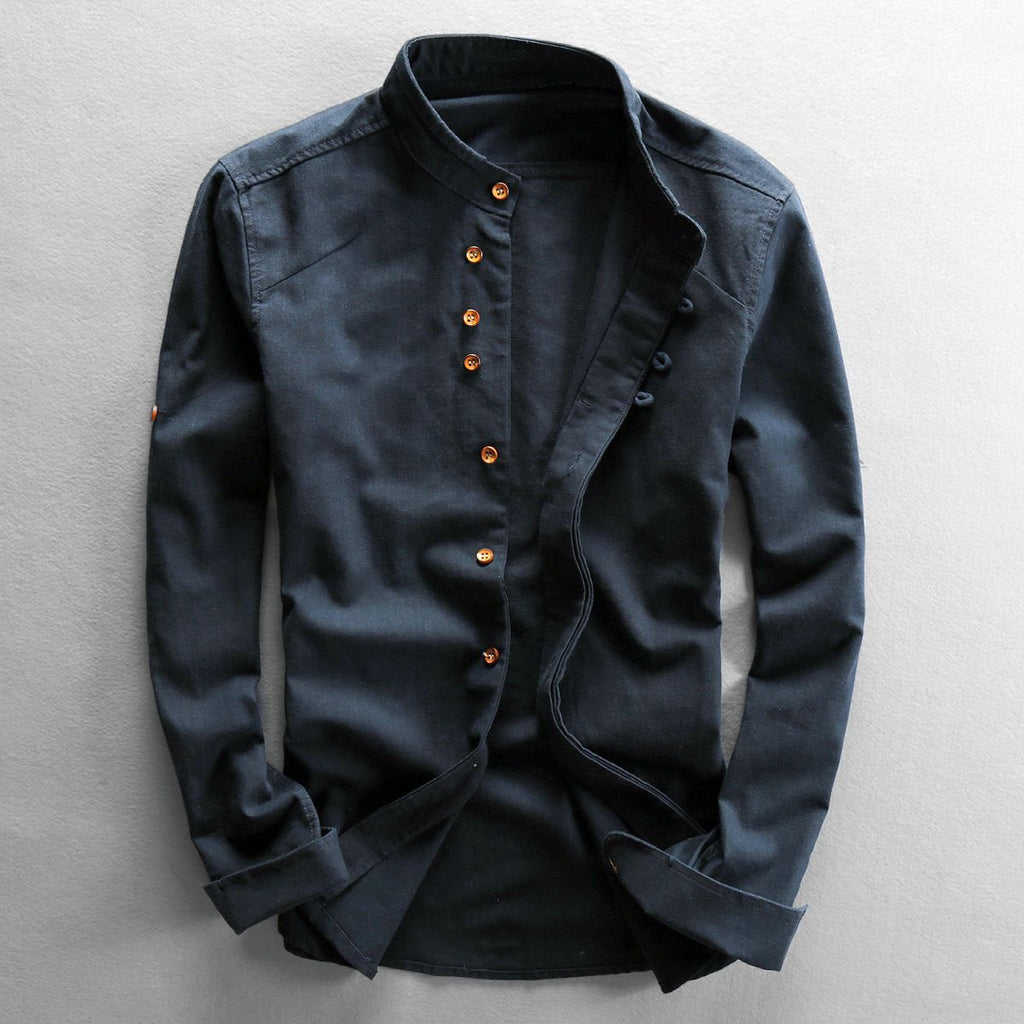 Men's Stand Collar Shirt with Hidden Button Placket and Modern Details Fashion Glam