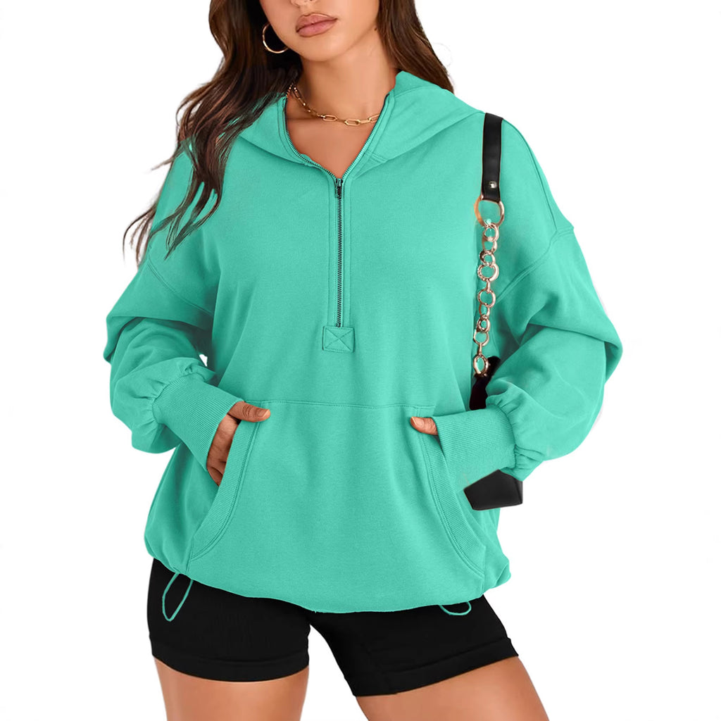 Women's Oversize Half-Zip Hoodie with Kangaroo Pocket Fashion Glam