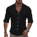 Men's fitted stretch shirt with stand-up collar, slim fit and rolled-up sleeves Fashion Glam