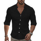 Men's fitted stretch shirt with stand-up collar, slim fit and rolled-up sleeves Fashion Glam