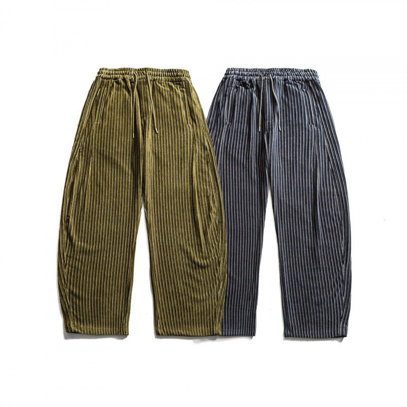 Unisex Wide Cord-Style Lounge Pants with Drawstring and Vertical Stripes Fashion Glam