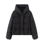 Women's short quilted puffer jacket with high stand-up collar and concealed button placket Fashion Glam