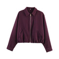 Ladies short cropped bomber jacket with zipper, shirt collar and elastic hem Fashion Glam