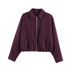 Ladies short cropped bomber jacket with zipper, shirt collar and elastic hem Fashion Glam