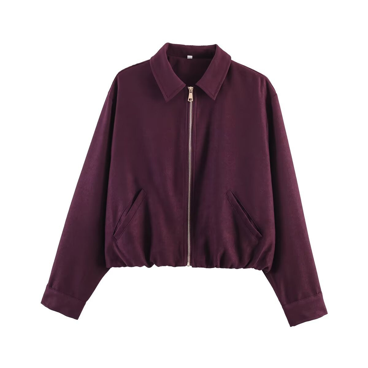 Ladies short cropped bomber jacket with zipper, shirt collar and elastic hem Fashion Glam
