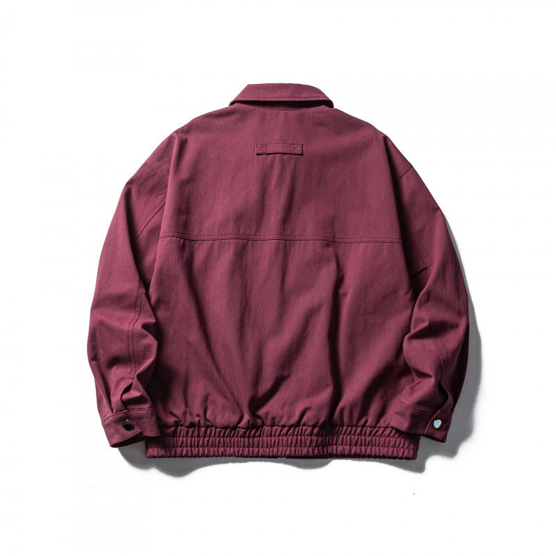 Men's Boxy Workwear Jacket with Full-Length Zipper, Flap Pockets and Elastic Waistband Fashion Glam