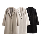 Ladies Purist longline coat with lapel collar, single button closure and soft felt finish Fashion Glam
